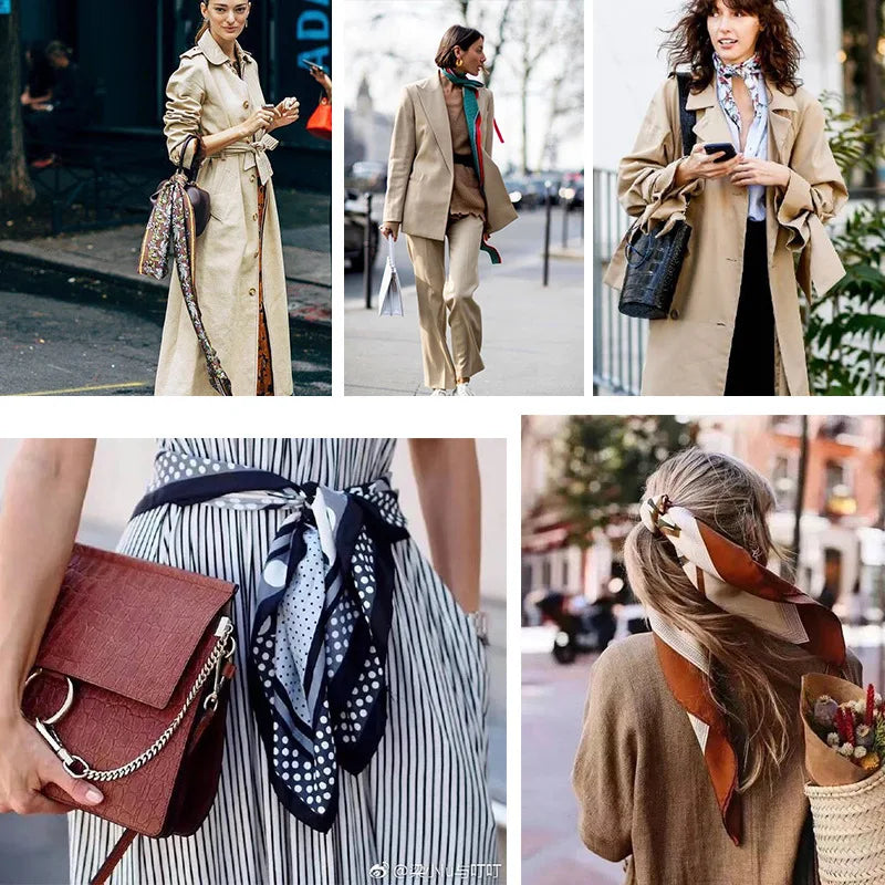 2025 New Fashion 70X70cmPrinted Women's Scarf Pashmina Silk Scarf Square Shawl Decorative Headband Neck Luxury Design Bandana - chinatopmarket
