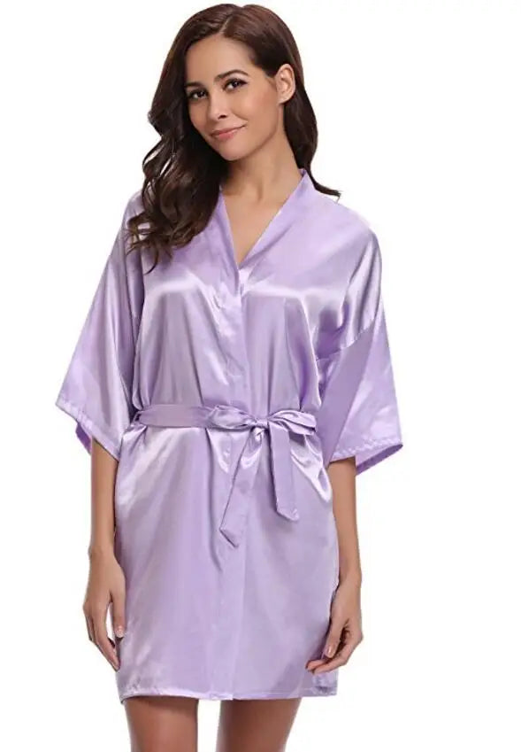 RB032 2018 New Silk Kimono Robe Bathrobe Women Silk Bridesmaid Robes Sexy Navy Blue Robes Satin Robe Ladies Dressing Gowns - chinatopmarket