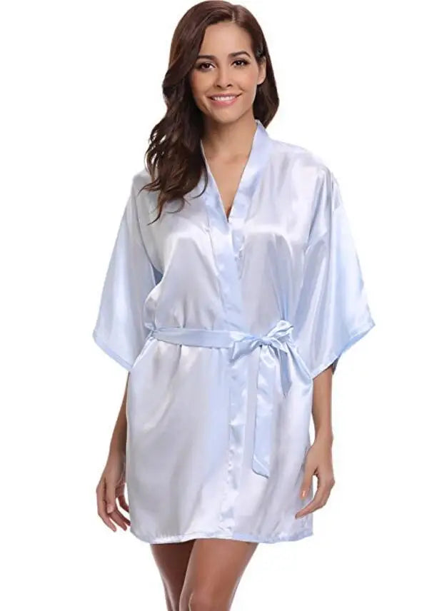 RB032 2018 New Silk Kimono Robe Bathrobe Women Silk Bridesmaid Robes Sexy Navy Blue Robes Satin Robe Ladies Dressing Gowns - chinatopmarket