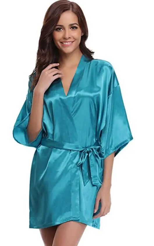 RB032 2018 New Silk Kimono Robe Bathrobe Women Silk Bridesmaid Robes Sexy Navy Blue Robes Satin Robe Ladies Dressing Gowns - chinatopmarket