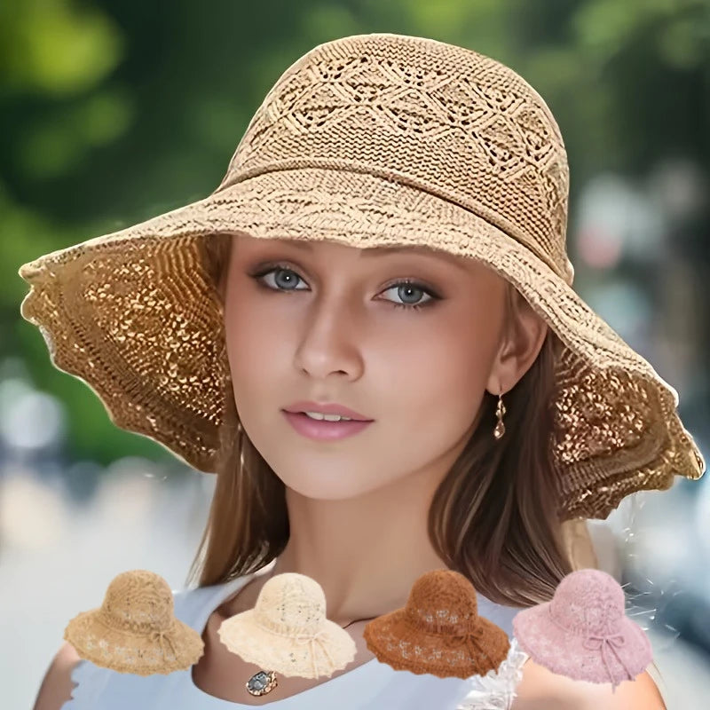 1pc Stylish Wide Brim Sun Hat for Women,Lightweight Foldable Beach Hat Perfect for Summer Trip,Portable Outdoor Visor for Tralve - chinatopmarket