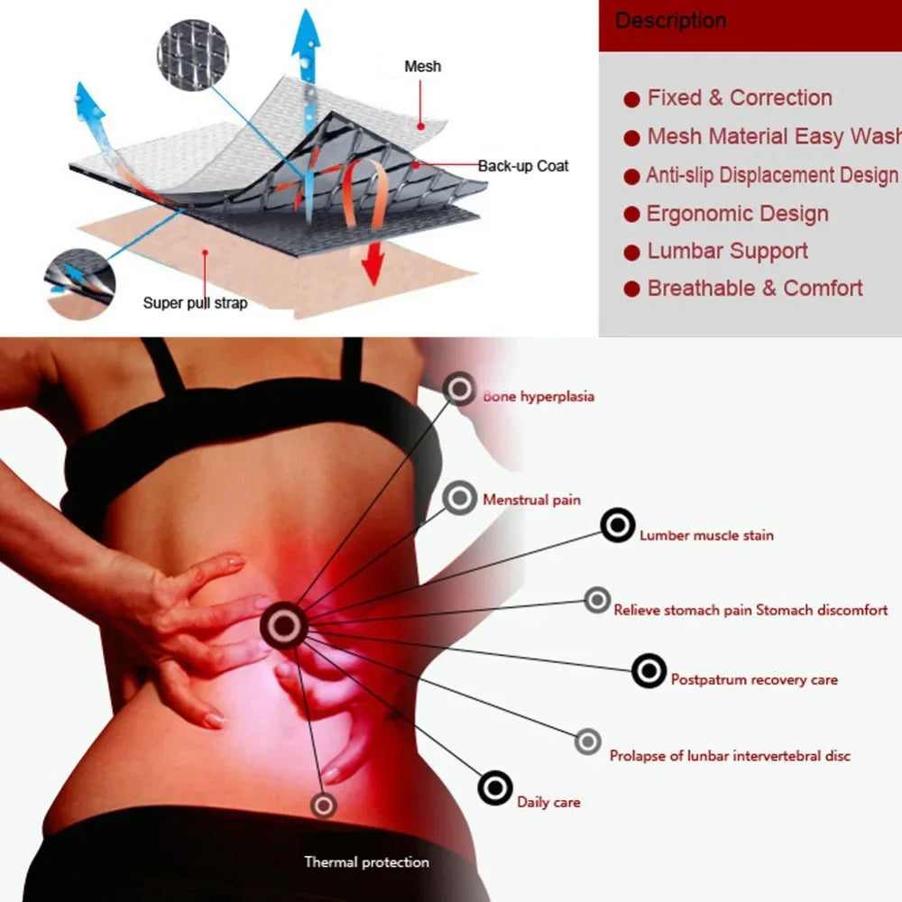 Tcare M - 4XL Adjustable Tourmaline Self Heating Magnetic Therapy Back Waist Support Belt Lumbar Brace Massage Band Health Care - chinatopmarket