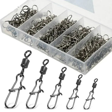 50pc/box Stainless Steel Fishing Connector Pin 4# 6# 8#10#12# Bearing Rolling Swivel with Snap Fishhook Lure Accessories - chinatopmarket