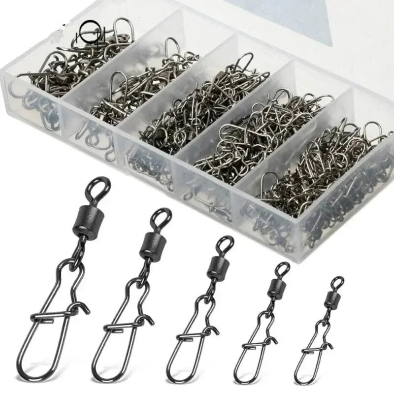 50pc/box Stainless Steel Fishing Connector Pin 4# 6# 8#10#12# Bearing Rolling Swivel with Snap Fishhook Lure Accessories - chinatopmarket