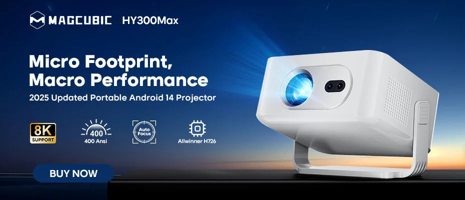 Magcubic 8K HY300 Pro + Projector Built in 5W Speaker 1280*720P Android 14 8000 Lumens Wifi6 BT5.4 Outdoor Portable Projector - chinatopmarket