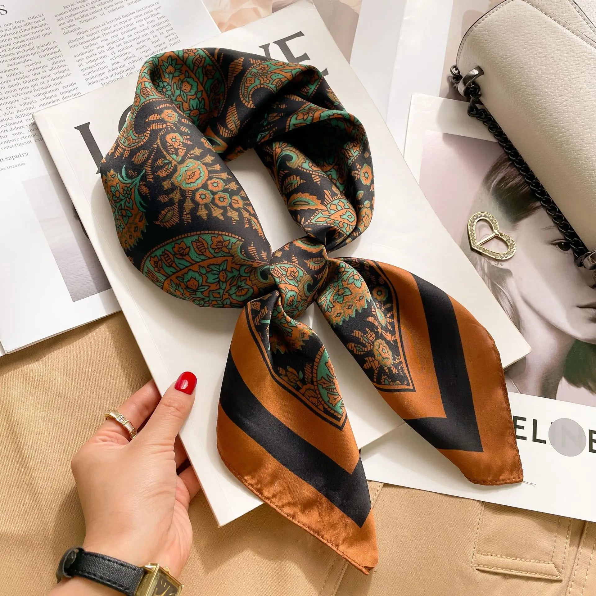 2025 New Fashion 70X70cmPrinted Women's Scarf Pashmina Silk Scarf Square Shawl Decorative Headband Neck Luxury Design Bandana - chinatopmarket