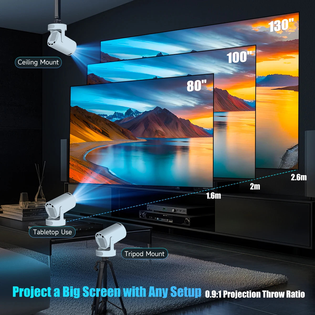 Magcubic 8K HY300 Pro + Projector Built in 5W Speaker 1280*720P Android 14 8000 Lumens Wifi6 BT5.4 Outdoor Portable Projector - chinatopmarket