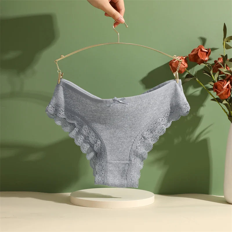 3PCS/Set Women Cotton Panties Sexy Low Rise Lace Brazilian Panties Hollow Out Soft Breathable Lingerie Female Bow Underwear S-XL - chinatopmarket