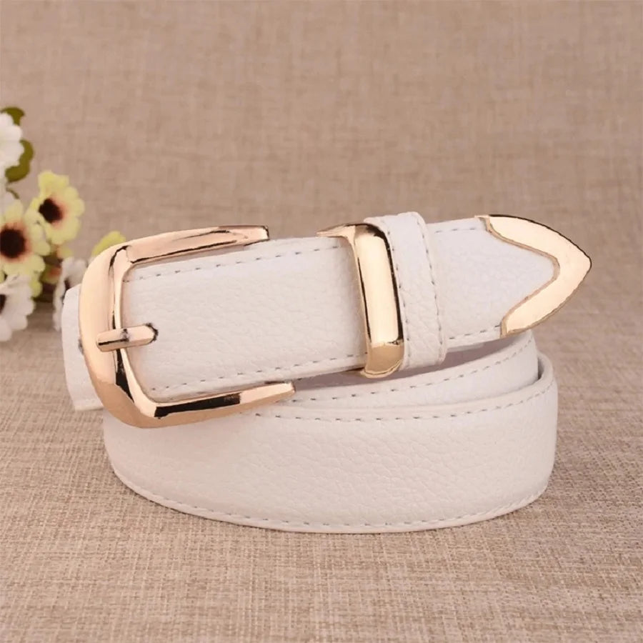 Women's Trousers Belt  Leather Trend White Belt Fashion High Quality Trouser Belts Solid Vintage Pin Buckle Ladies Strap LB2146- - chinatopmarket