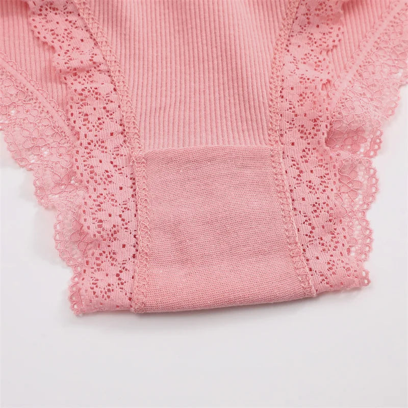 3PCS/Set Women Cotton Panties Sexy Low Rise Lace Brazilian Panties Hollow Out Soft Breathable Lingerie Female Bow Underwear S-XL - chinatopmarket