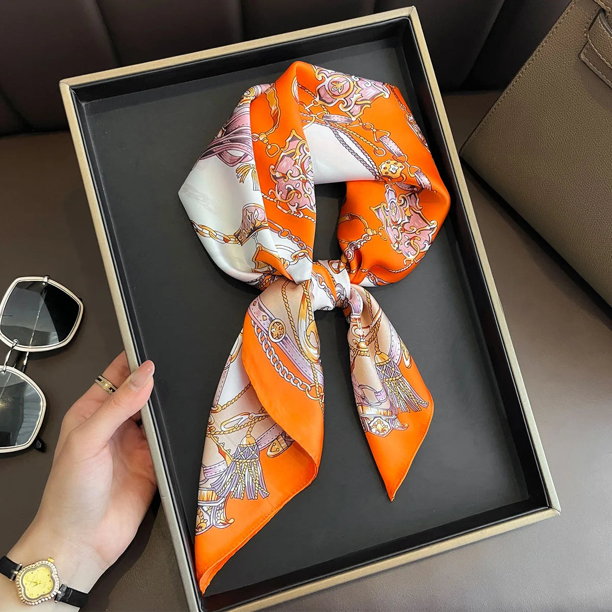 2025 New Fashion 70X70cmPrinted Women's Scarf Pashmina Silk Scarf Square Shawl Decorative Headband Neck Luxury Design Bandana - chinatopmarket