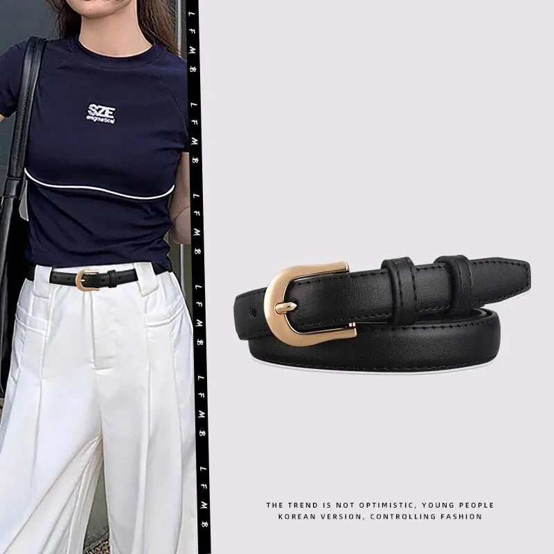 Belt Summer Brown Belt with Fine Matching Western Pants Simple and Versatile Belt 2024 New Fashion Decoration - chinatopmarket