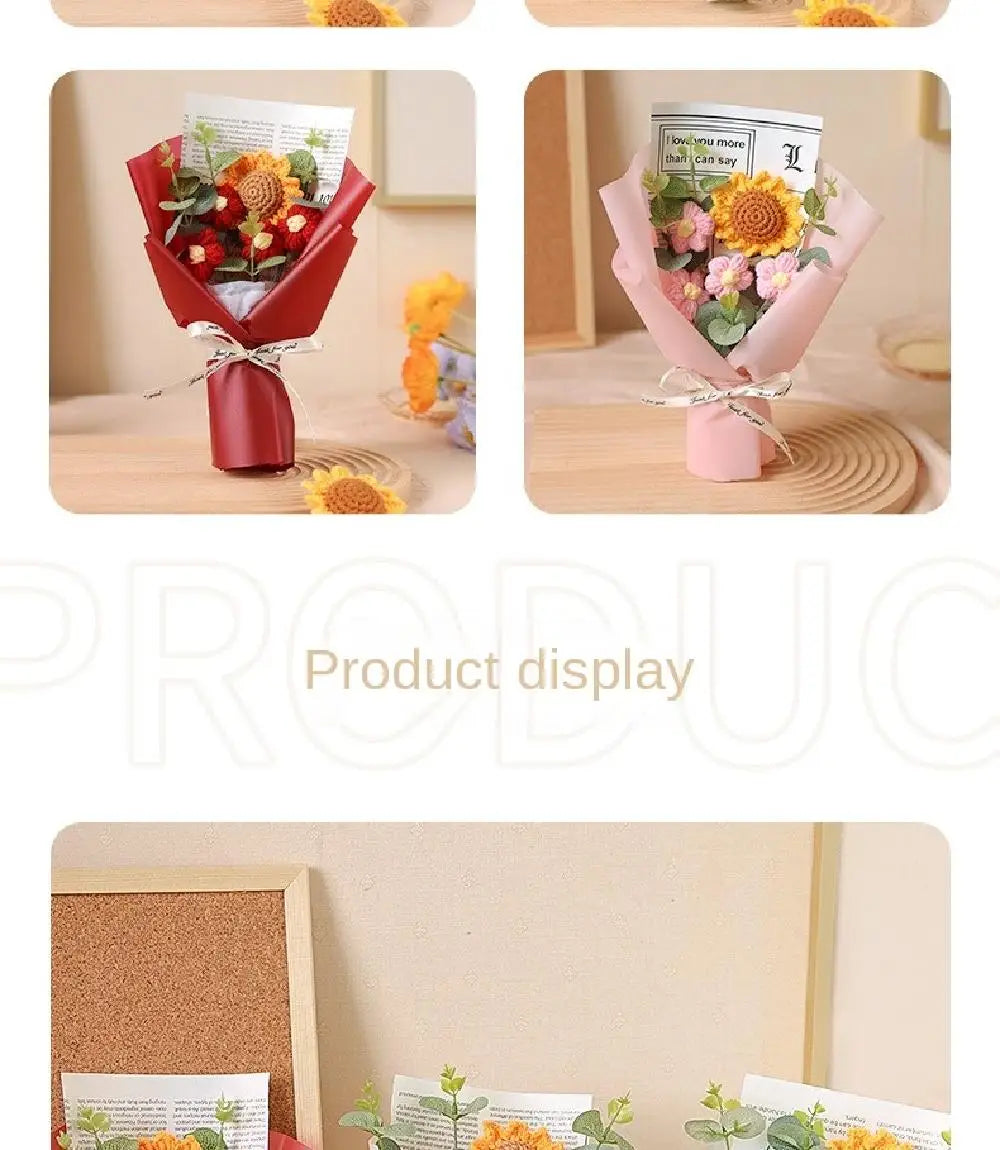 Artificial Flower Crochet Bouquet Handmade Anniversary Sunflower Daisy Bouquet Mothers Day Birthday Gift Eternal Flower - chinatopmarket