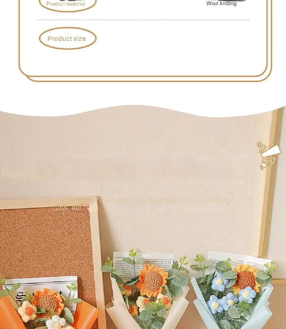 Artificial Flower Crochet Bouquet Handmade Anniversary Sunflower Daisy Bouquet Mothers Day Birthday Gift Eternal Flower - chinatopmarket