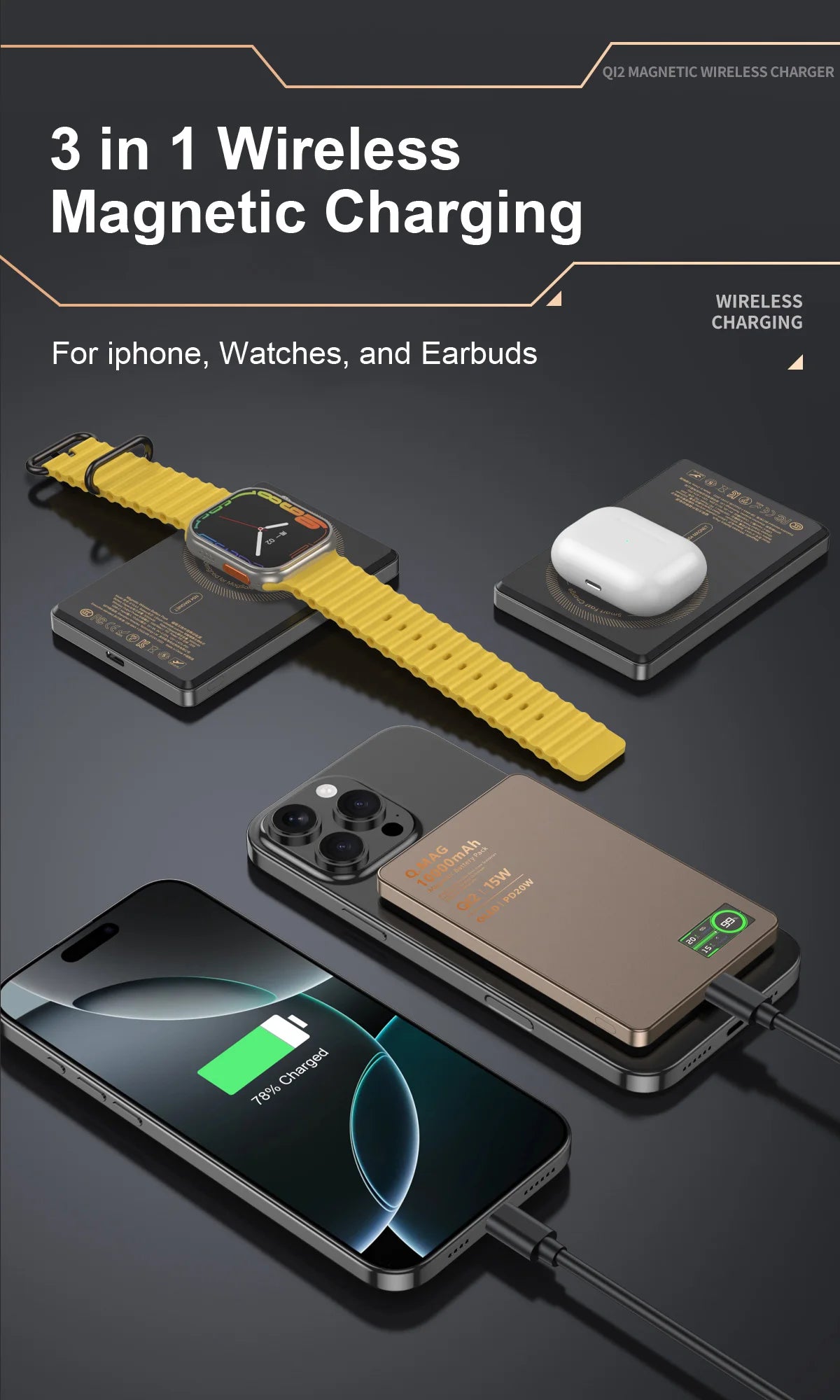 QI 2.1 Magnetic Powerbank Wireless Fast Charing Spare Portable External Battery for iPhone 12-17 Pro Watch Airpods 5000/10000mAh - chinatopmarket