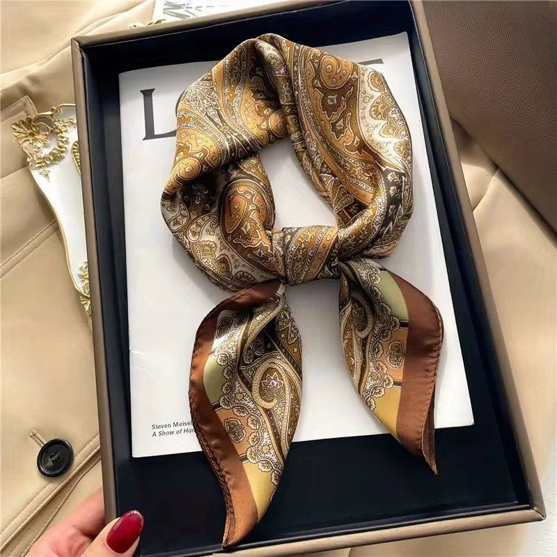 2025 New Fashion 70X70cmPrinted Women's Scarf Pashmina Silk Scarf Square Shawl Decorative Headband Neck Luxury Design Bandana - chinatopmarket