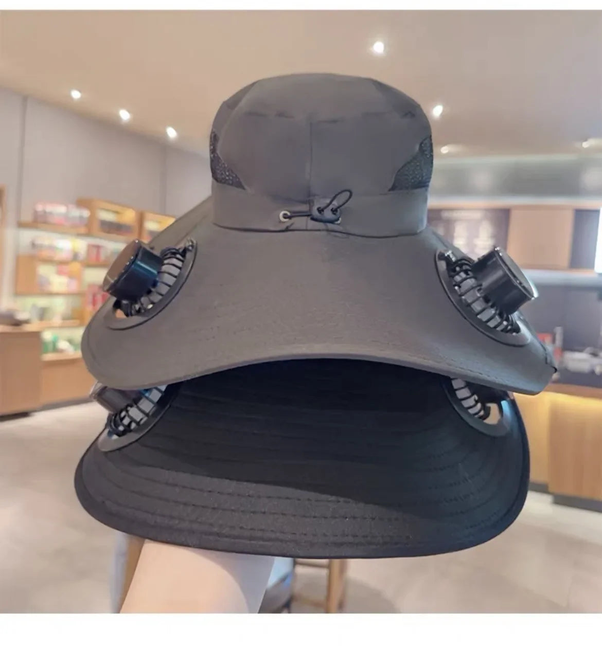 Mens Quick Dry Bucket Hat Large Size Sun Hat with Solar Powered Fan USB Rechargeable for Outdoor Hiking Camping Fishing Activity - chinatopmarket