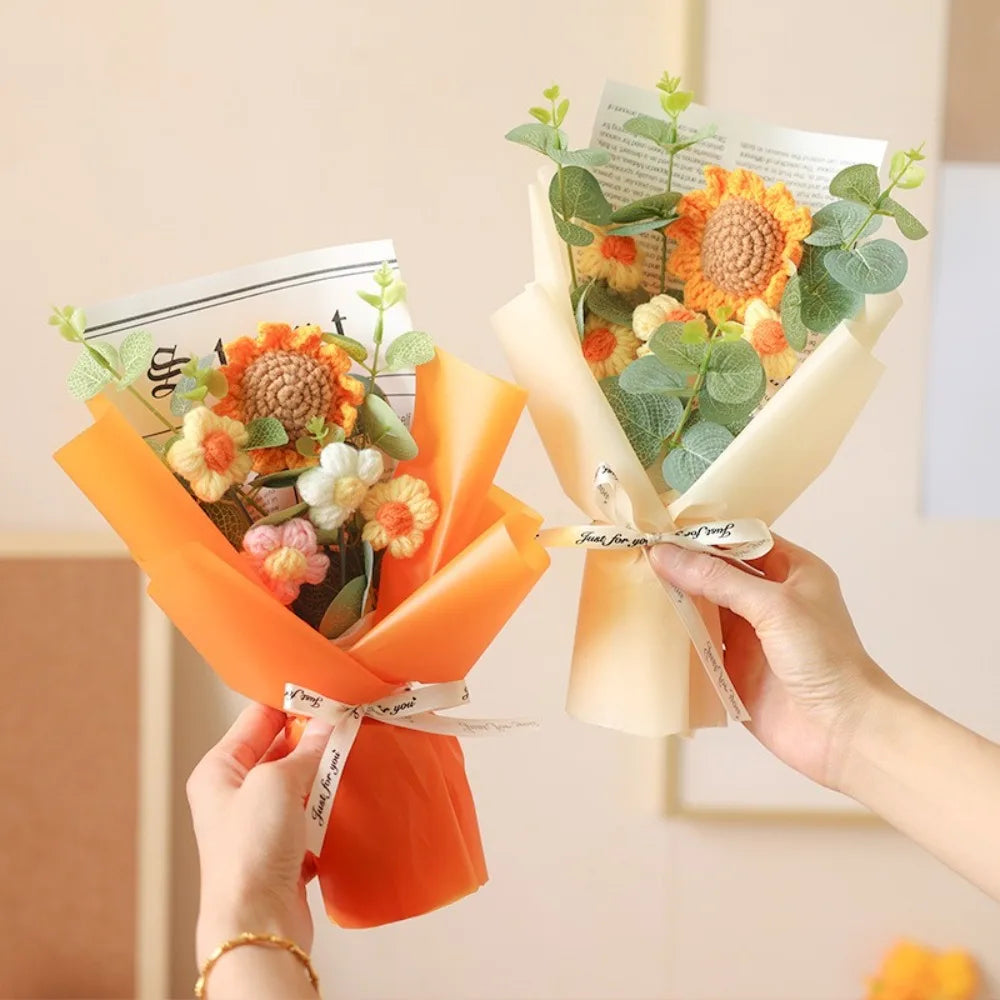 Artificial Flower Crochet Bouquet Handmade Anniversary Sunflower Daisy Bouquet Mothers Day Birthday Gift Eternal Flower - chinatopmarket