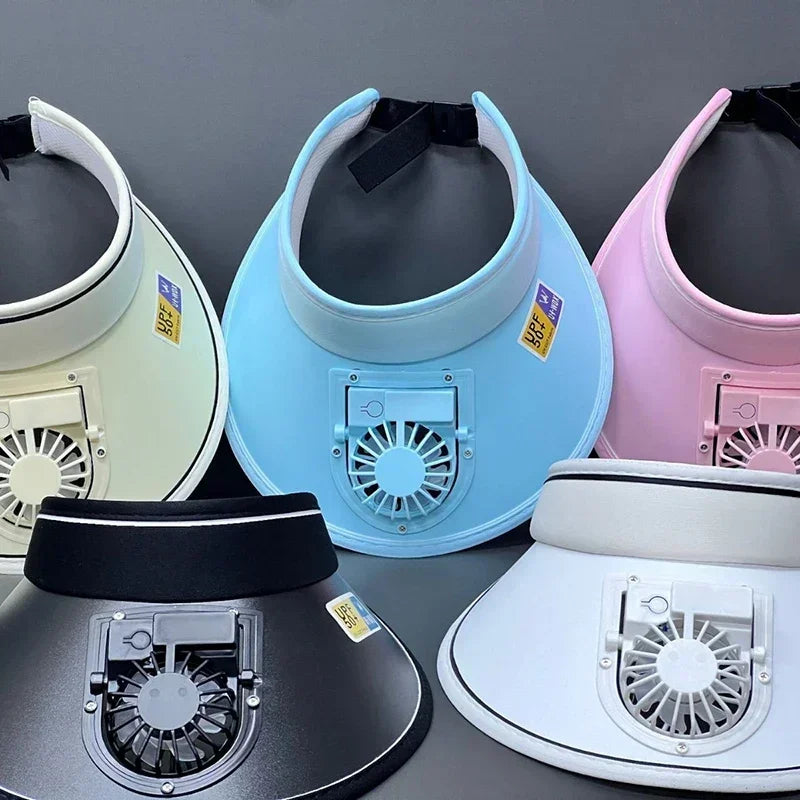 Cooling Fan Hat Breathable USB Rechargeable Fans Hat Sun Visors Hat with Fan for Men Women Girls Boys Sport Fishing Travel - chinatopmarket
