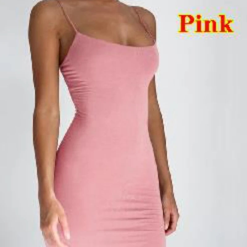 Summer Spaghetti Strap Mini Dress 2025 Women Sexy Bodycon Club Party Dresses Short Female Camisole Solid Black Sheath Sundress - chinatopmarket