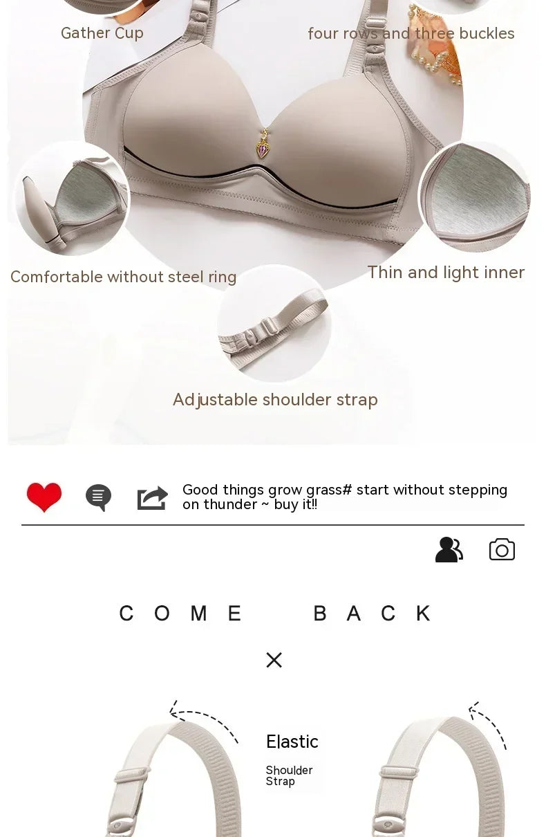 Mom Brassiere Without Steel Ring Breathable Gathered Ladies Underwear Non-magnetic Thin Cup Glossy Obese Female Ladies Bra - chinatopmarket