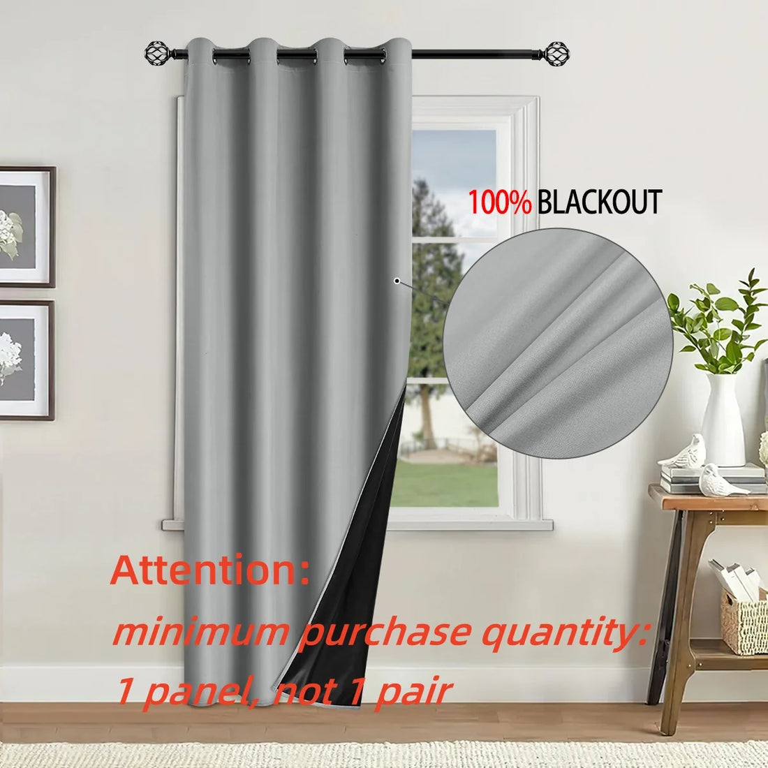 1panel Solid 100% Blackout Curtains with Grommets, Total Privacy Drapes for Bedroom, Living Room, Home Decor,Lightweight Curtain - chinatopmarket