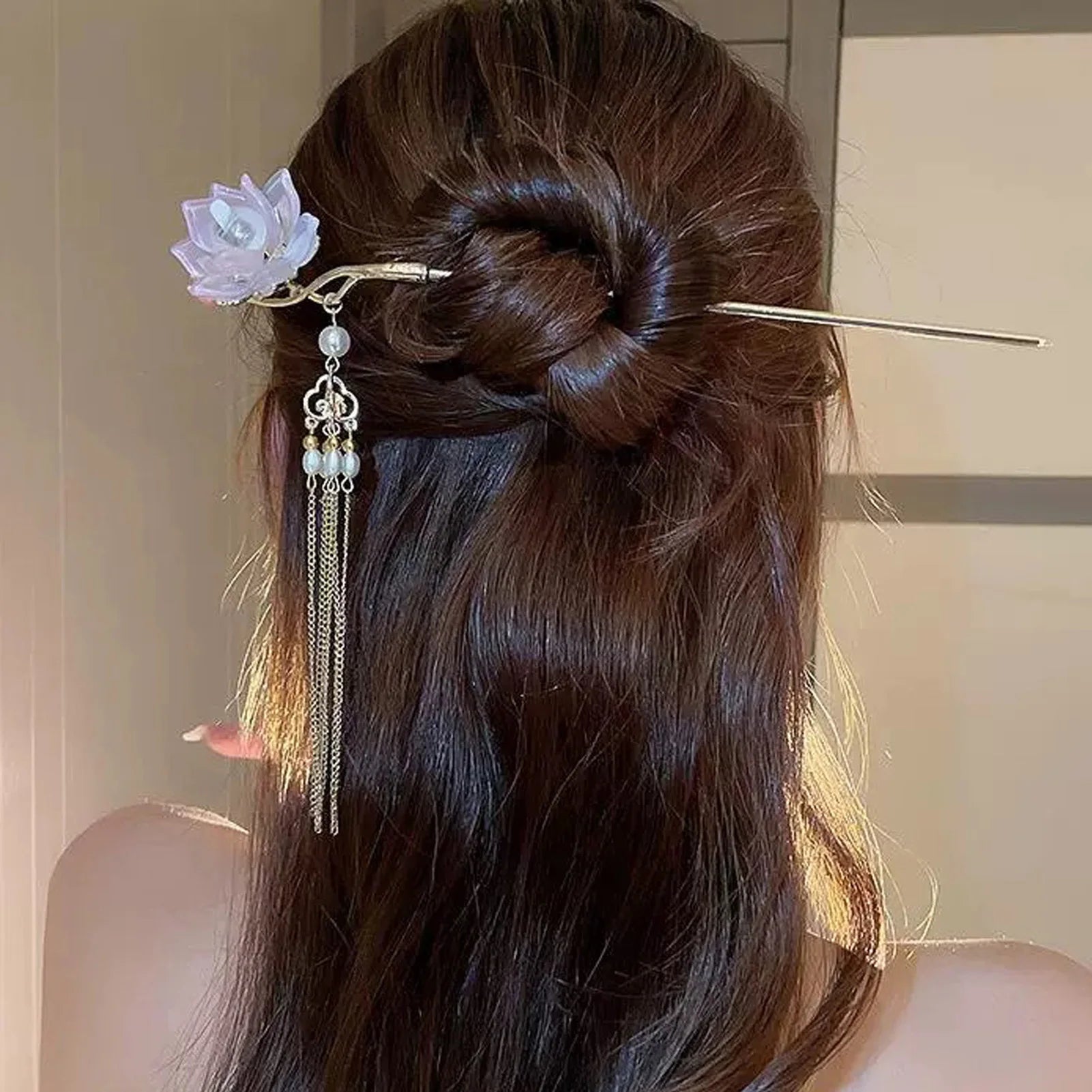 Luminous Flower Hairpin For Women Creative Lotus Emit Light Lantern Tassel Hair Stick Vintage Chinese Style Metal Hair Accessory - chinatopmarket