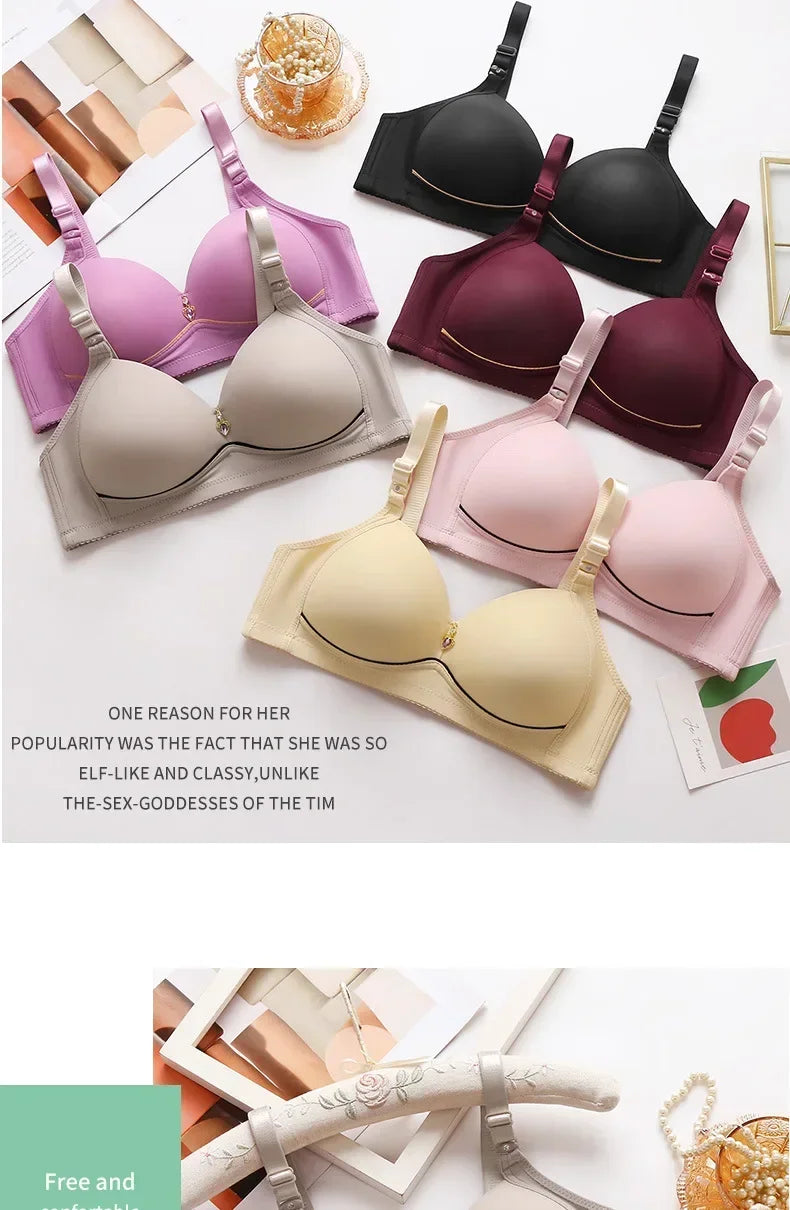 Mom Brassiere Without Steel Ring Breathable Gathered Ladies Underwear Non-magnetic Thin Cup Glossy Obese Female Ladies Bra - chinatopmarket