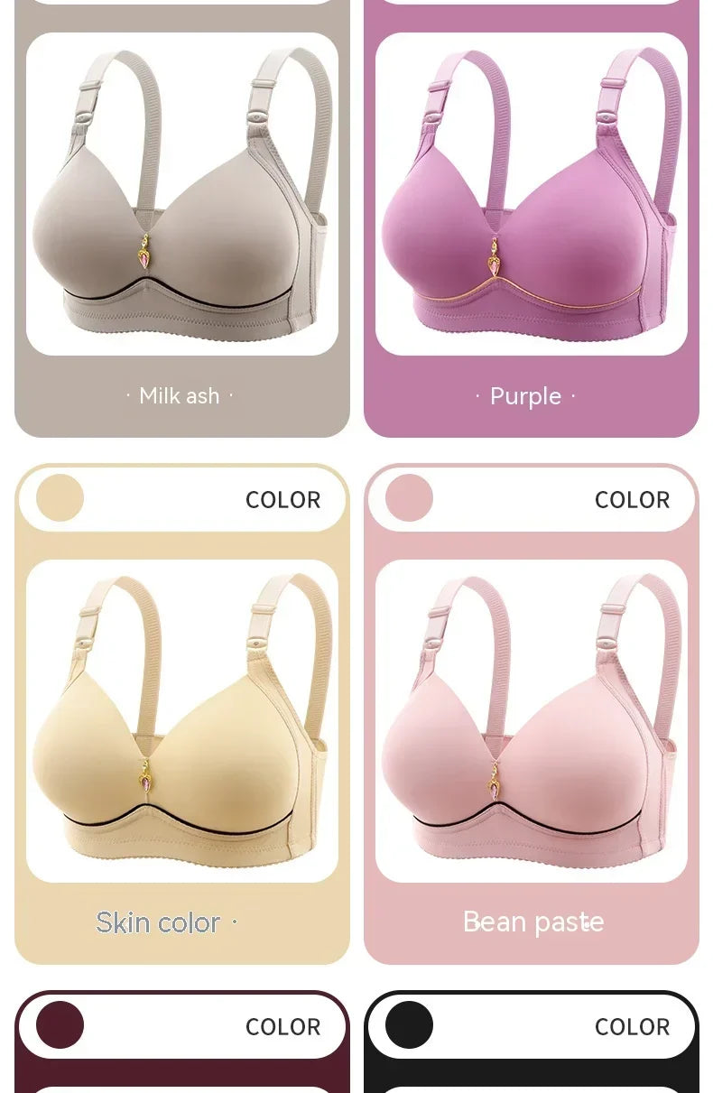 Mom Brassiere Without Steel Ring Breathable Gathered Ladies Underwear Non-magnetic Thin Cup Glossy Obese Female Ladies Bra - chinatopmarket