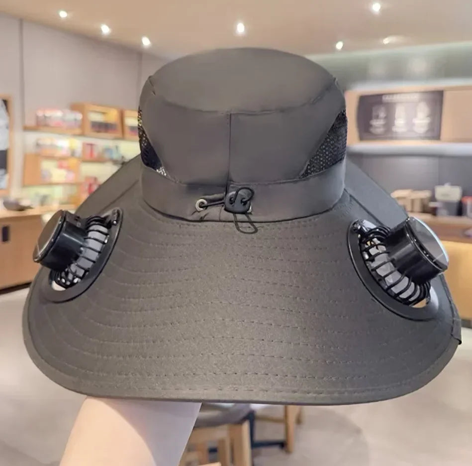 Mens Quick Dry Bucket Hat Large Size Sun Hat with Solar Powered Fan USB Rechargeable for Outdoor Hiking Camping Fishing Activity - chinatopmarket