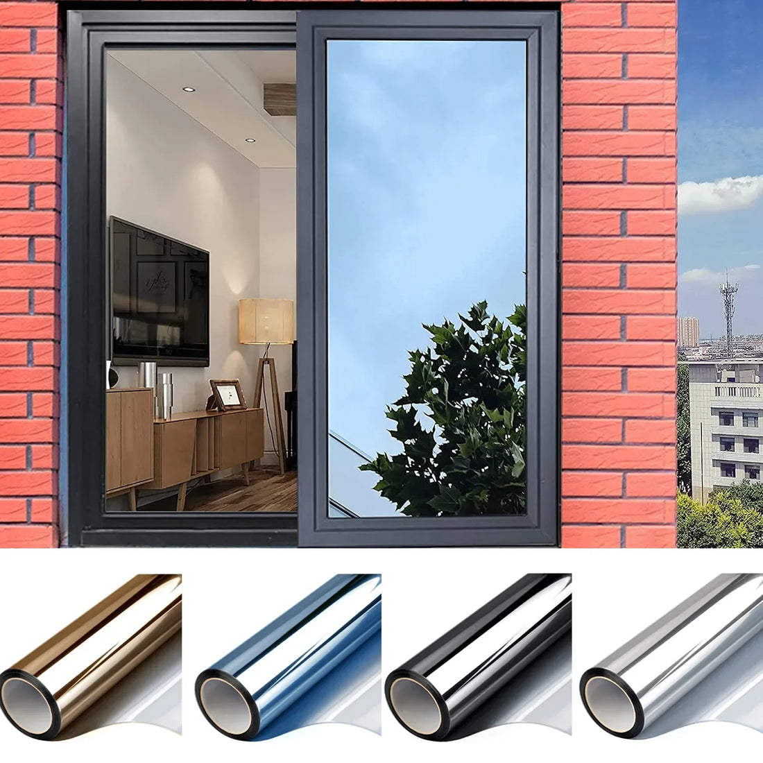 Multi-size One Way Mirror Window Film Privacy Sun Blocking Glass Sticker Heat Control Reflective Film Self Adhesive Window Tint - chinatopmarket
