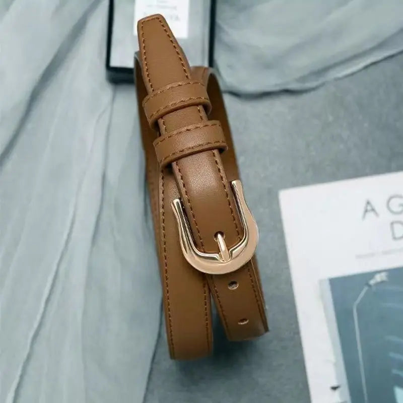 Belt Summer Brown Belt with Fine Matching Western Pants Simple and Versatile Belt 2024 New Fashion Decoration - chinatopmarket