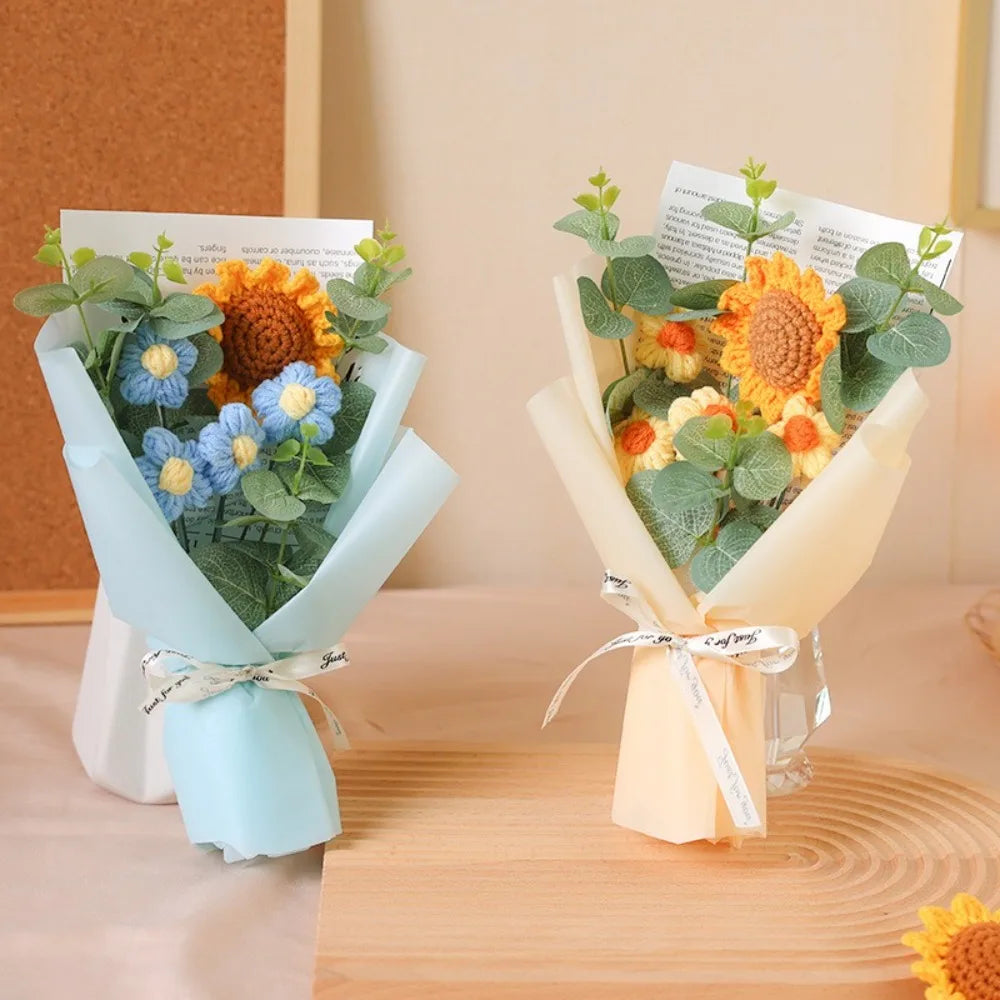 Artificial Flower Crochet Bouquet Handmade Anniversary Sunflower Daisy Bouquet Mothers Day Birthday Gift Eternal Flower - chinatopmarket