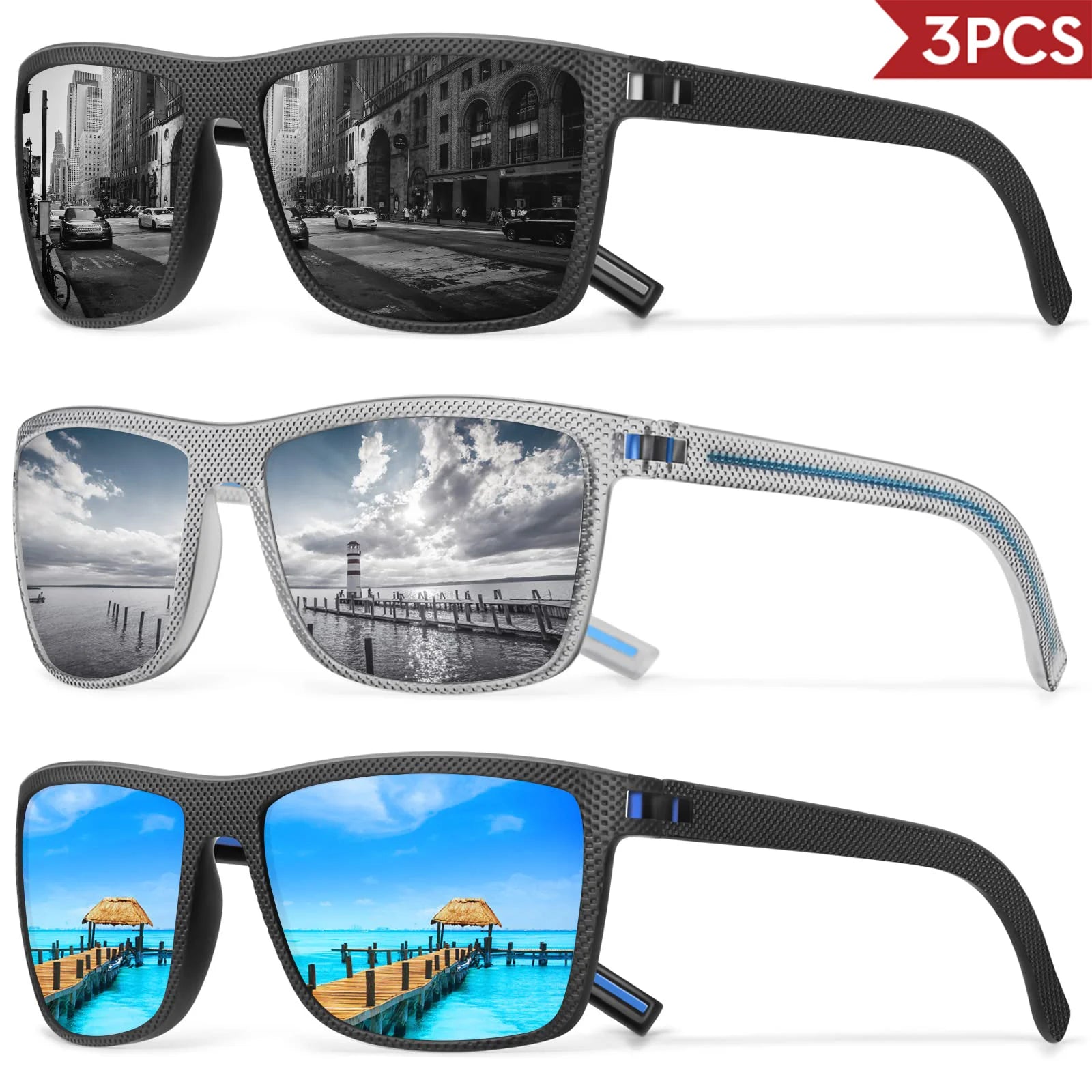 3/4 Pack New Designer Box Polarized Colorful Sunglasses for Men and Women Suitable for Driving, Fishing, Outdoor Sports UV400 - chinatopmarket