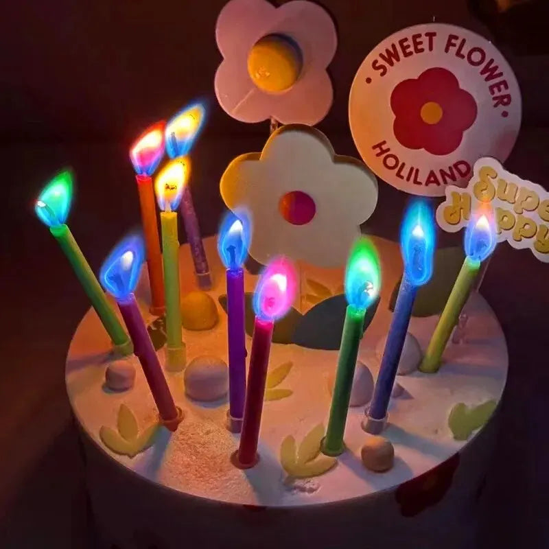 Colored Birthday Party Supplies 6/12pcs Wedding Colorful Multicolor Candles Safe Flames Dessert Cake Candles Decoration - chinatopmarket