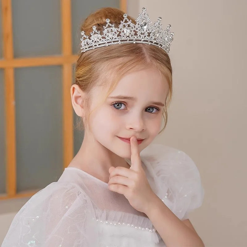 Children's Princess Crown Crystal Tiara Girls Hair Accessories High-end Atmosphere Dance Performance Birthday Gift Crown - chinatopmarket