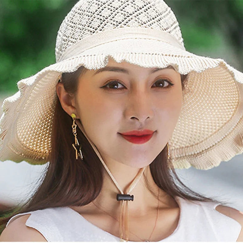 Fold Wide Brim Sun Hat Woman Summer Straw Hat Woman Beach Protection Dense Hat Women XKTYM01 - chinatopmarket