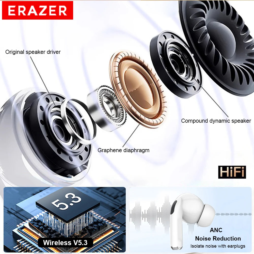 Choice ERAZER Airs Pro Wireless Bluetooth Earphones Touch Screen Headphones HiFi Earbuds ANC Noise Reduction Headsets HD Call