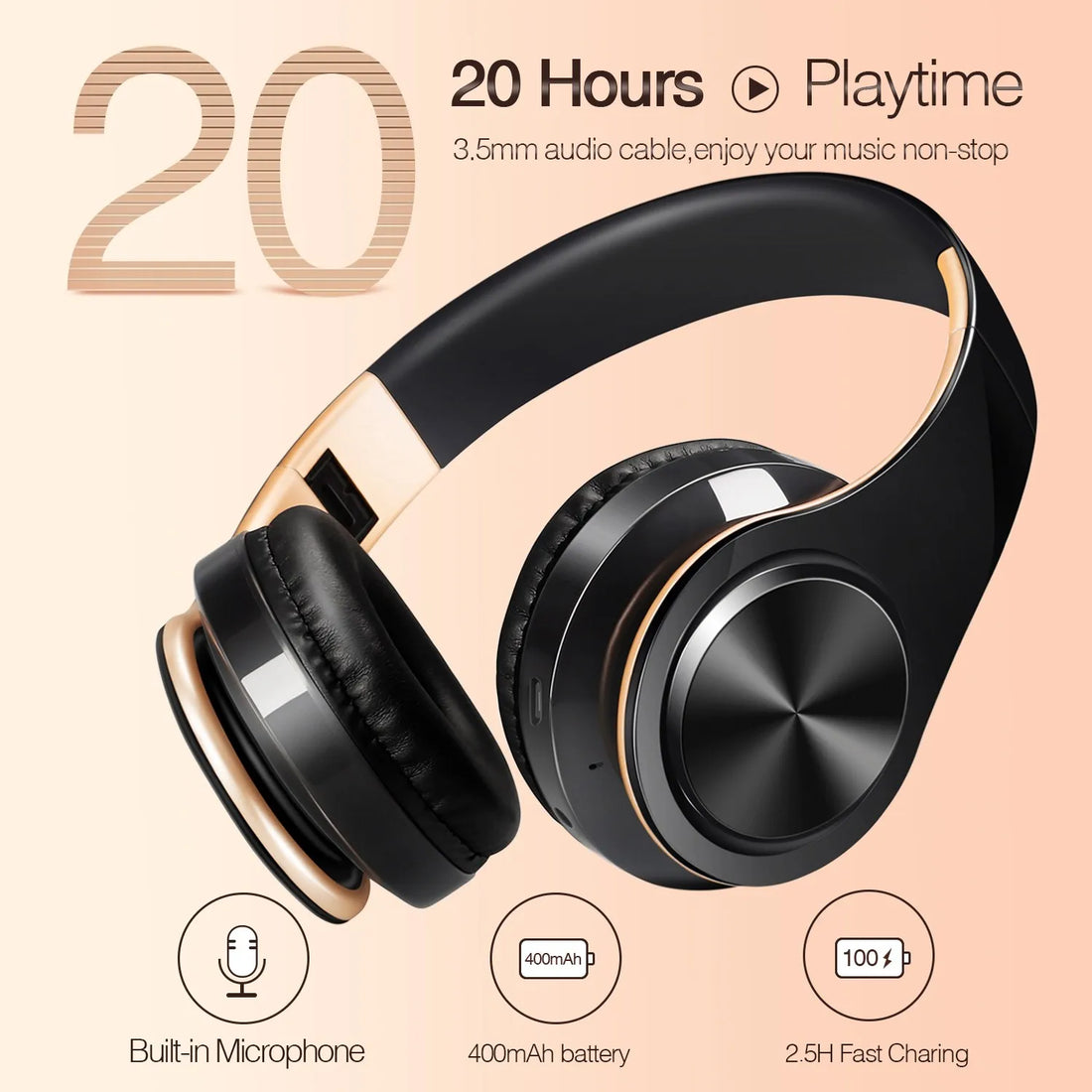 Men Gift Gold Wireless Headphones Bluetooth Earphone Stereo Headset Game with Build-in MIC with Universal for Android and iOS - chinatopmarket