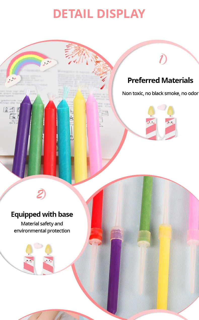 Colored Birthday Party Supplies 6/12pcs Wedding Colorful Multicolor Candles Safe Flames Dessert Cake Candles Decoration - chinatopmarket