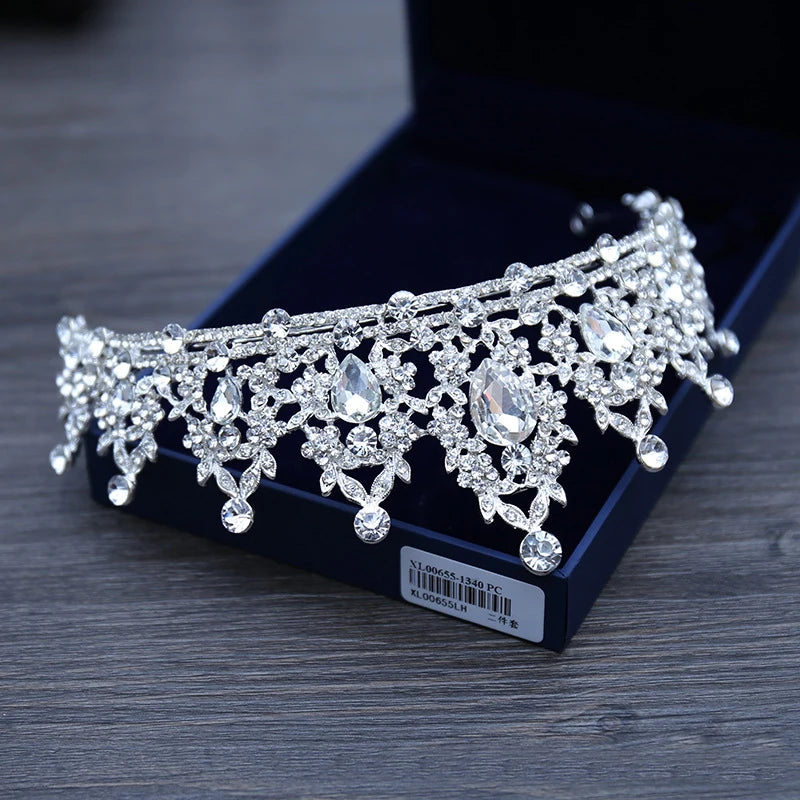 Wedding Hair Tiara Crystal Bridal Tiara Crown Silver Color Diadem Veil Tiaras Wedding Hair Accessories Headpieces Head Jewelry - chinatopmarket