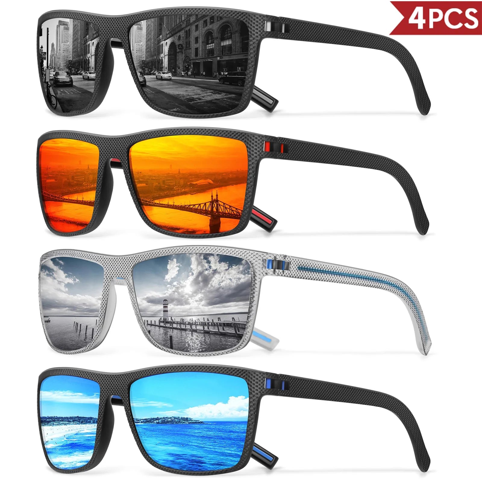 3/4 Pack New Designer Box Polarized Colorful Sunglasses for Men and Women Suitable for Driving, Fishing, Outdoor Sports UV400 - chinatopmarket