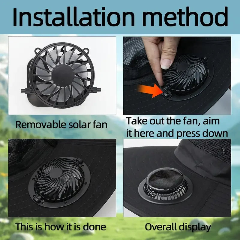 Mens Quick Dry Bucket Hat Large Size Sun Hat with Solar Powered Fan USB Rechargeable for Outdoor Hiking Camping Fishing Activity - chinatopmarket