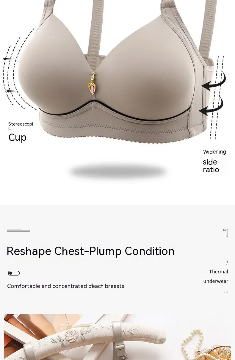 Mom Brassiere Without Steel Ring Breathable Gathered Ladies Underwear Non-magnetic Thin Cup Glossy Obese Female Ladies Bra - chinatopmarket