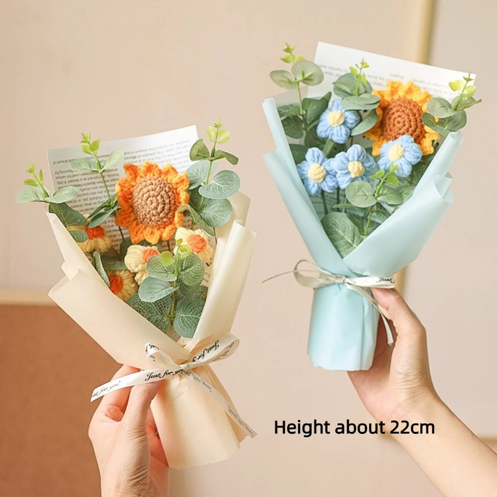 Artificial Flower Crochet Bouquet Handmade Anniversary Sunflower Daisy Bouquet Mothers Day Birthday Gift Eternal Flower - chinatopmarket