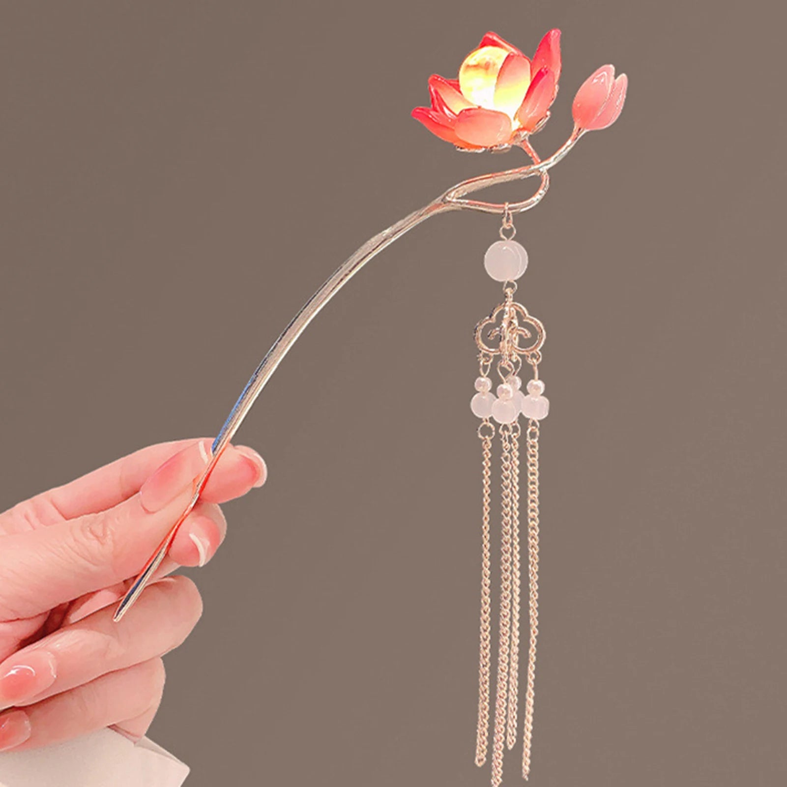 Luminous Flower Hairpin For Women Creative Lotus Emit Light Lantern Tassel Hair Stick Vintage Chinese Style Metal Hair Accessory - chinatopmarket
