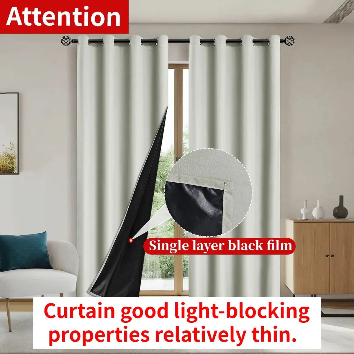 1panel Solid 100% Blackout Curtains with Grommets, Total Privacy Drapes for Bedroom, Living Room, Home Decor,Lightweight Curtain - chinatopmarket
