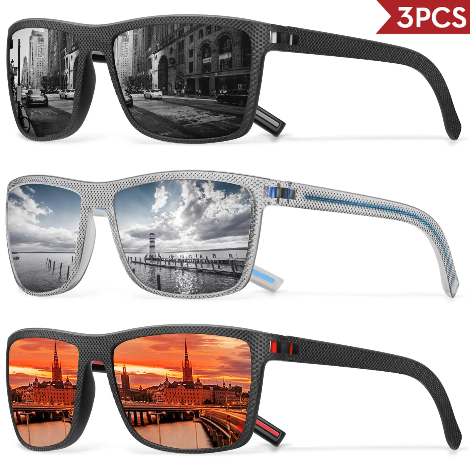 3/4 Pack New Designer Box Polarized Colorful Sunglasses for Men and Women Suitable for Driving, Fishing, Outdoor Sports UV400 - chinatopmarket