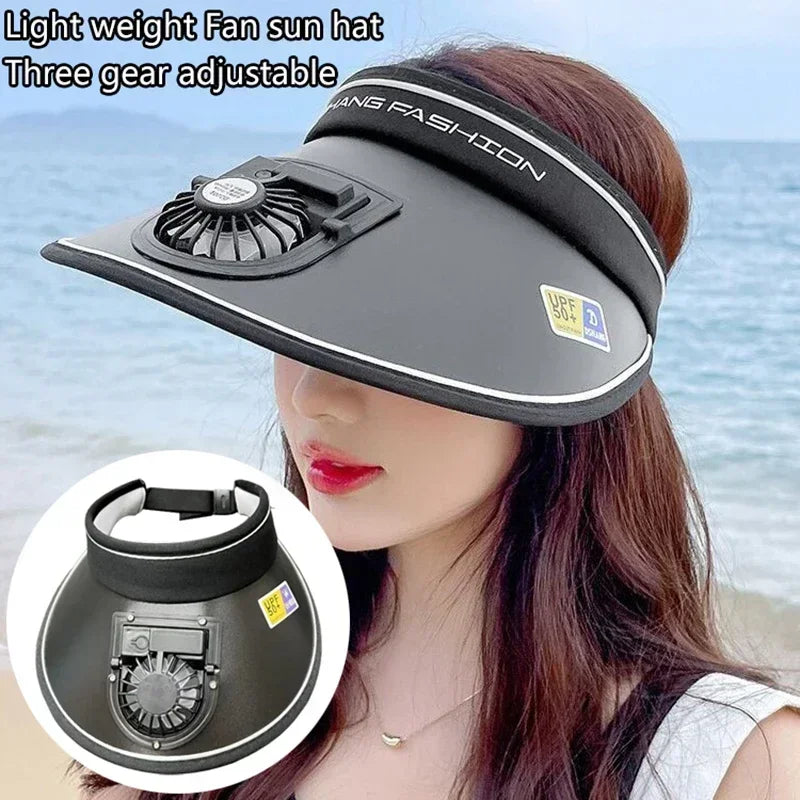 Cooling Fan Hat Breathable USB Rechargeable Fans Hat Sun Visors Hat with Fan for Men Women Girls Boys Sport Fishing Travel - chinatopmarket