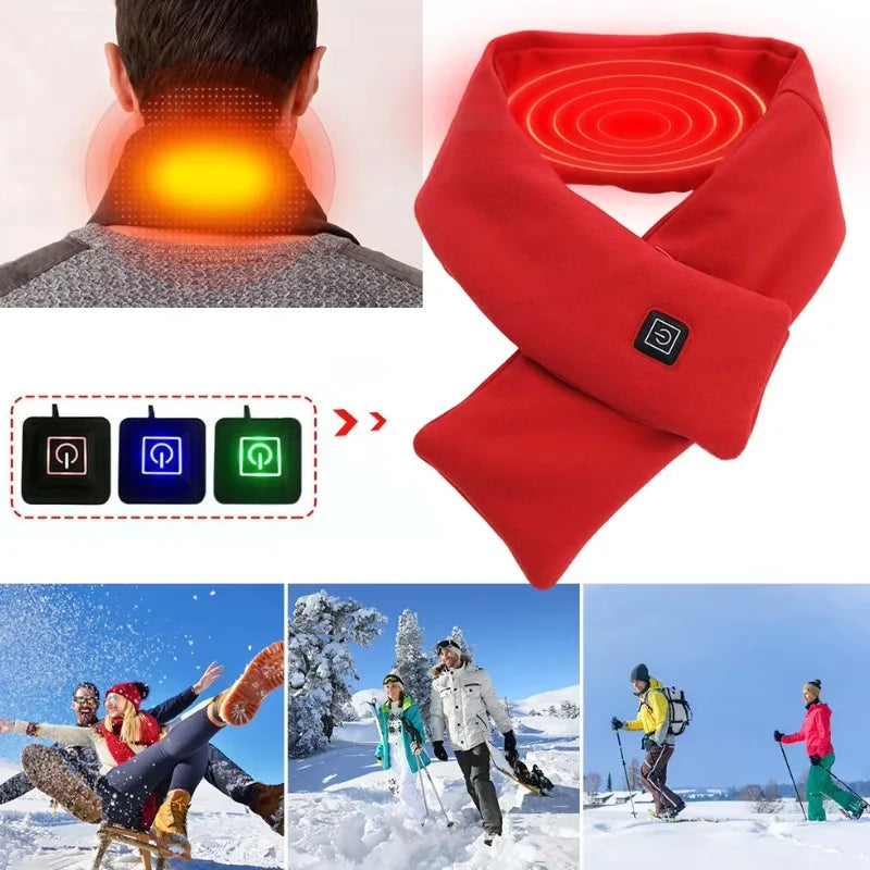 USB Women Men Heating Scarf Temperature Scarf 3 Gears Wrap Fleece Washable Electric Neck Warmer Not Inclound Battery for Camping - chinatopmarket